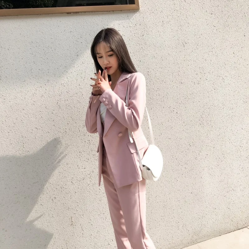 Women's suits set of pink professional small suit jacket casual wild nine pants two sets of 2019 summer new women's clothing