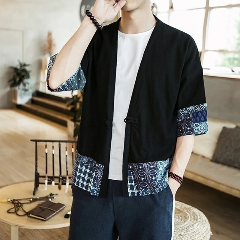Мужской кардиган кимоно haori yukata костюм самурая пиджак рубашка FZ2005|Одежда Азии и