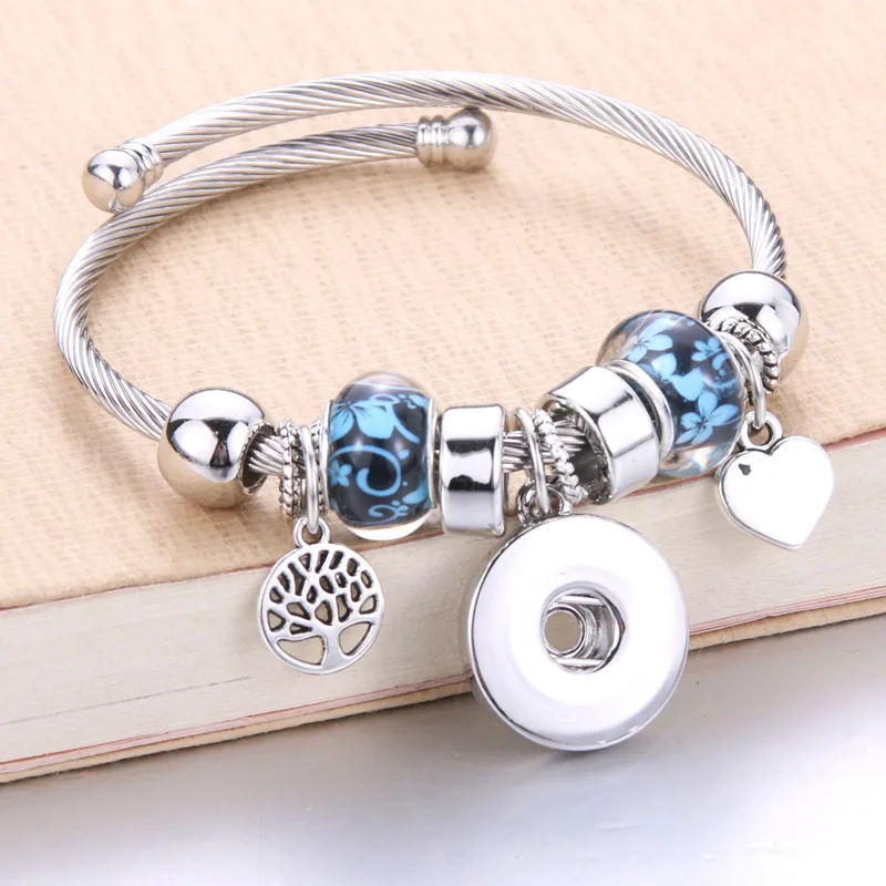 

Trendy Elastic metal beading Snap Bracelet Snap Button Bracelet Bangles fit 18MM Snap Jewelry flower beads making Jewelry
