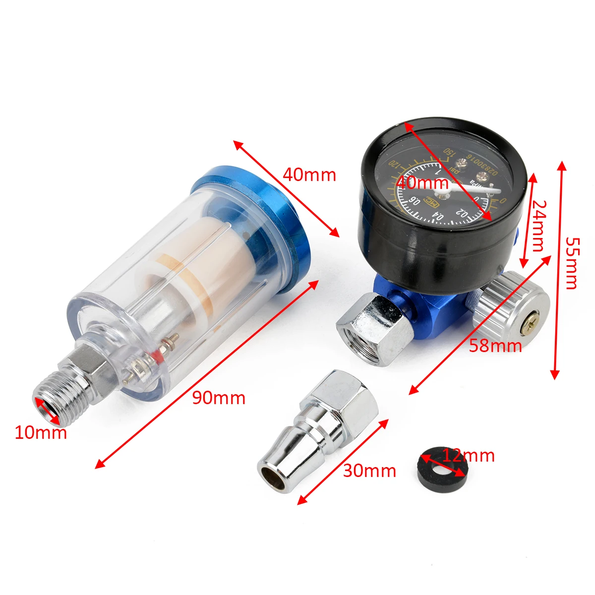 1/4" Scratch Air Pressure Regulator Gauge Spray Aluminum Alloy Spray Gun Pressure Gauge Regulato In-Line Water Trap Filter Tool