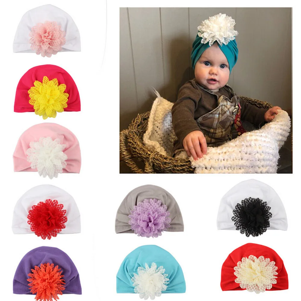 

Winter Warm Baby Boy Hat Solid With Flower Baby Girl Cap Fashion Toddler Hats Fitted Caps Girl Newborn Accessories Turban