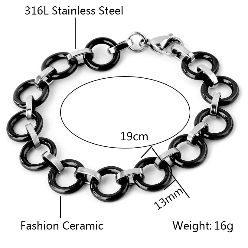 20 см, черные круглые браслеты с подвесками, нержавеющая сталь, пряжка омаров, керамический браслет, модное ювелирное изделие, уникальный дизайн для женщин
