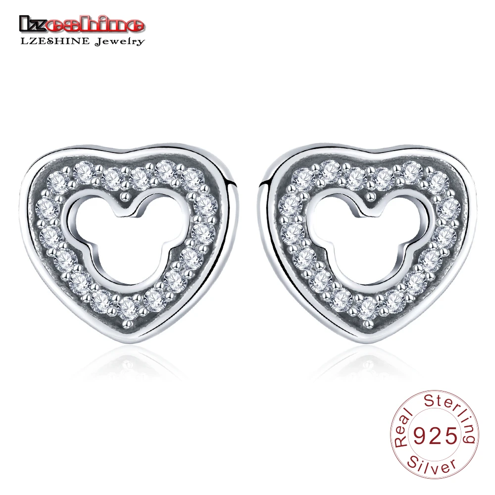 

LZESHINE Womens Fashion Earrings 925 Sterling Silver Loving Heart Shape Earrings Stud AAA Zirconia for Engagement PSER0014-B