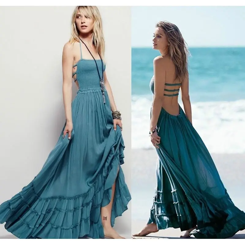

New 2018 Holiday Summer Dress For Women Sexy Long Beach Bohemian Dress Female Strapless Backless Boho Maxi Dress Vestidos Mujer