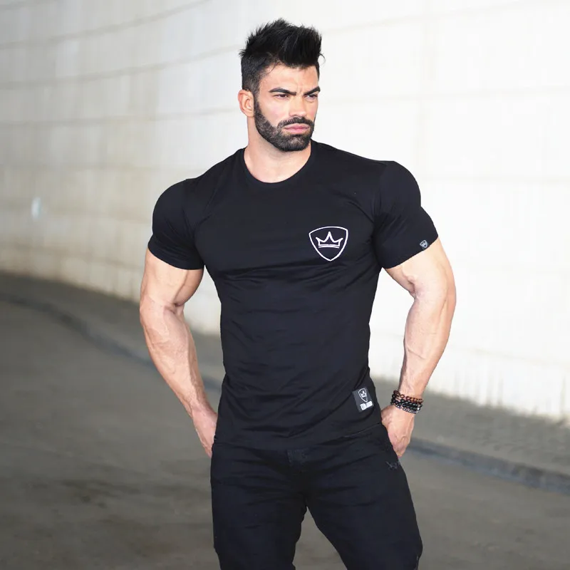 

Men Short sleeve Cotton T-shirt Casual Fashion Slim t shirt Male Gyms Fitness Bodybuilding Workout Tees Tops Male Brand clothing