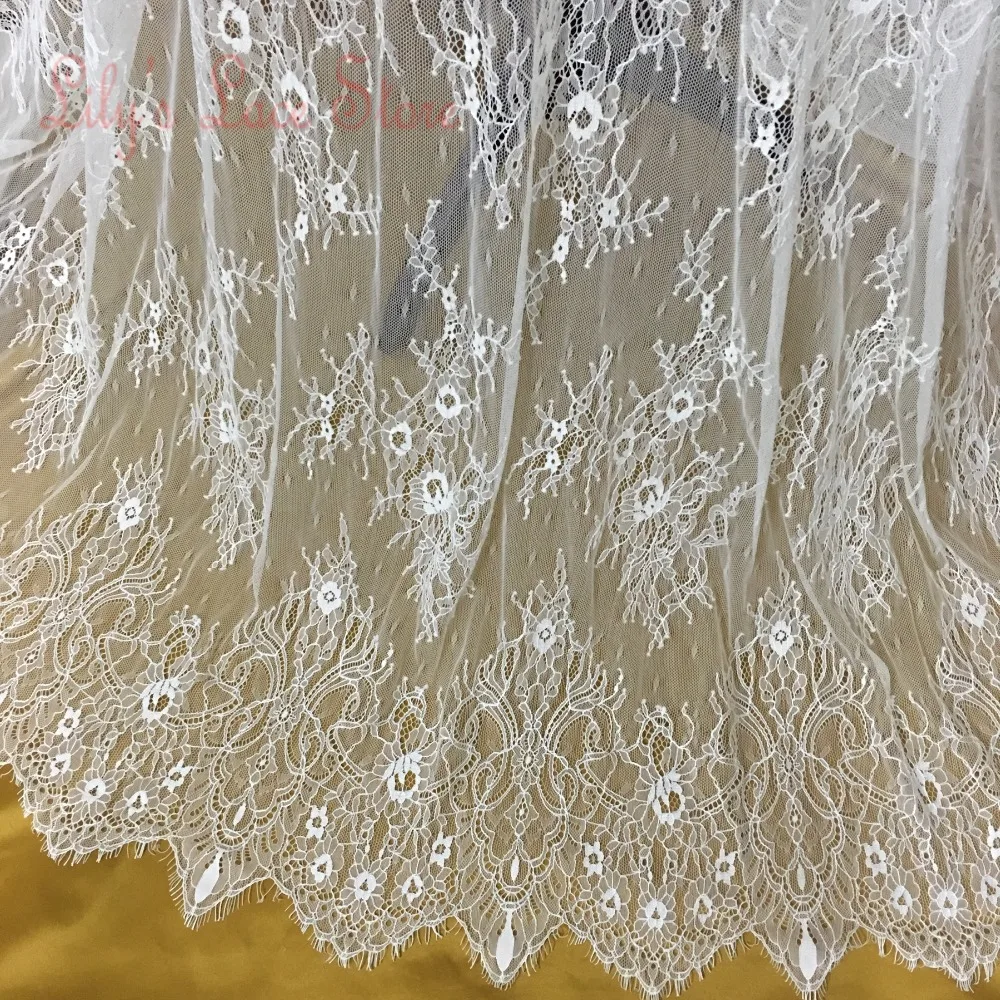 

2017 New elegant Chantilly lace fabric Eyelash french tissue lace fabric material Off white/Black 3yards/piece wedding lace NEW!