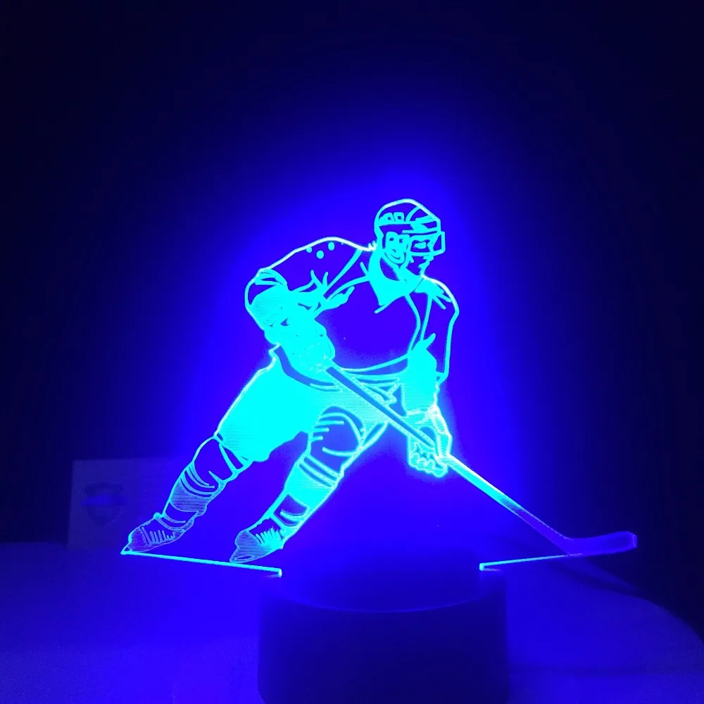 3D LED Ice Hockey Player Table Lamp USB Visual Luminaria Bedside Night Lights For Kids Gifts Baby Sleeping Lighting Sports Decor