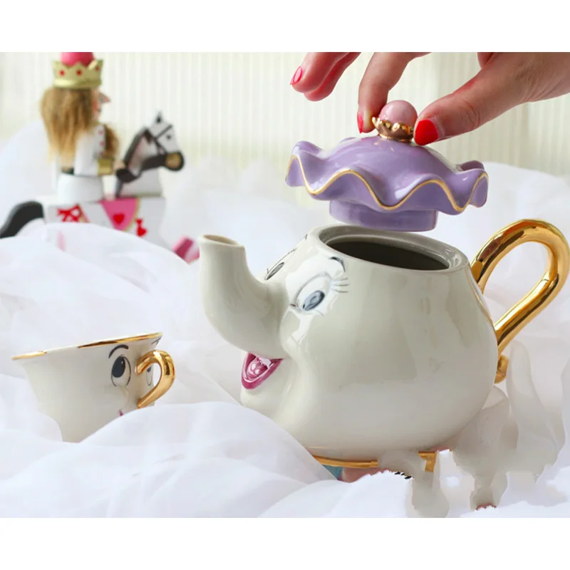 

Hot sale Cartoon Beauty And The Beast Tea Set Mrs Potts Teapot Chip Cup Sugar Bowl Pot Set Coffee Kettle Birthday Xmas Gift