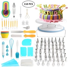 Набор для декорирования тортов, вращающаяся подставка, стальные насадки для обледенения, насадки для десерта, инструменты для выпечки, набор для детей на день рождения, 118 шт