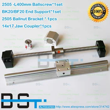

SFU2505 L 400mm Ballscrew + 2505 Nut Housing + BK20 BF20 Support + Coupling + SBR25 -L400mm Linear rail support + SBR25UU Block