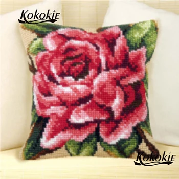 

handmade embroidery yarn Needlework Sets cross stitch set sales pillowcase Embroider mat flower pillow kit needle throw pillow