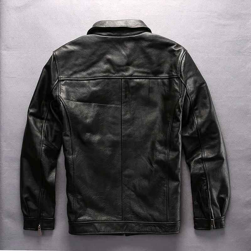 80% OFF simple design good quality coat men's cow leather jacket mens genuine cowhide leather vintage rider jacket