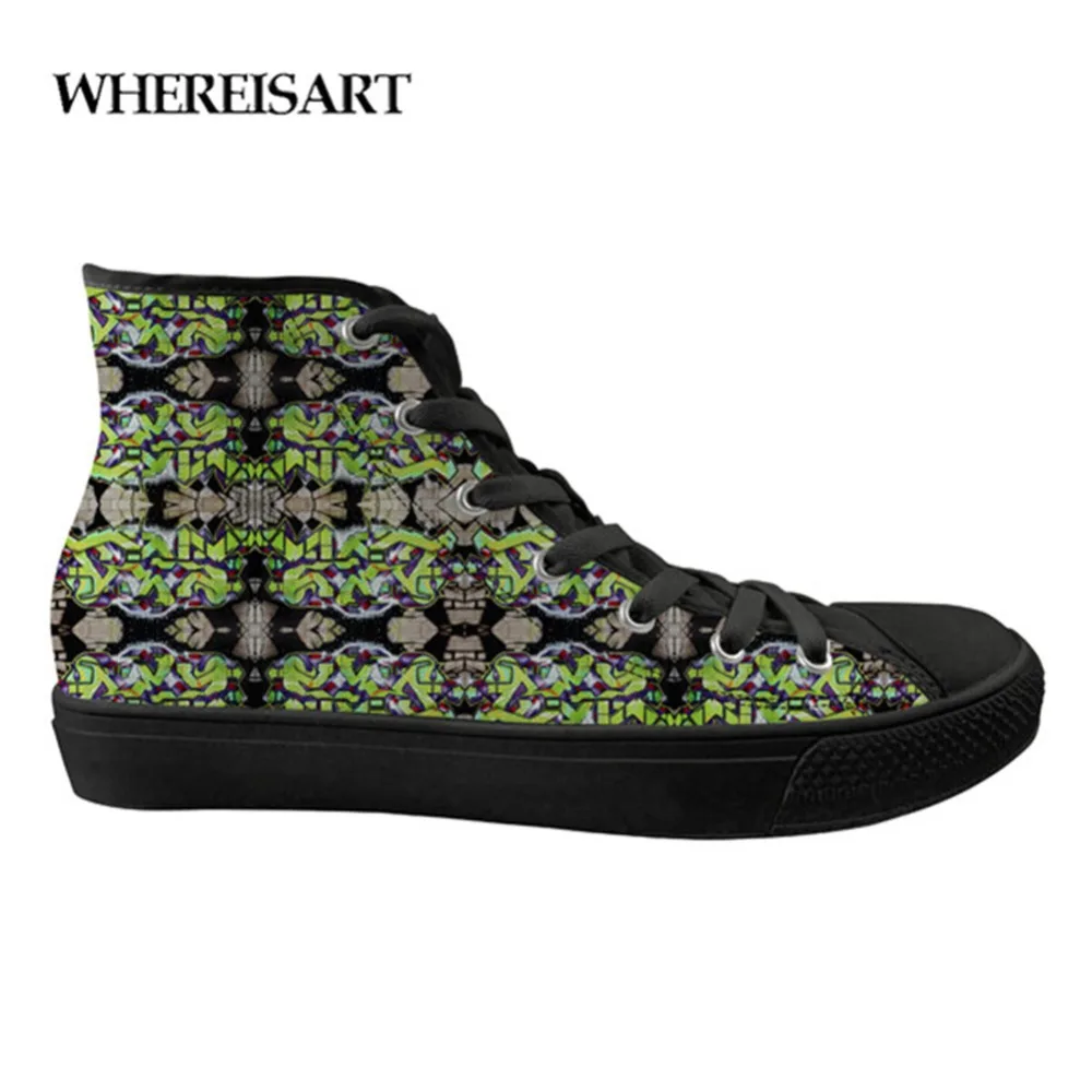 

WHEREISART Personalized Men's Vulcanized Outdoor Shoes Printing Men's High To Help Print Drop Shipping Teenage BoysAnkle Shoes