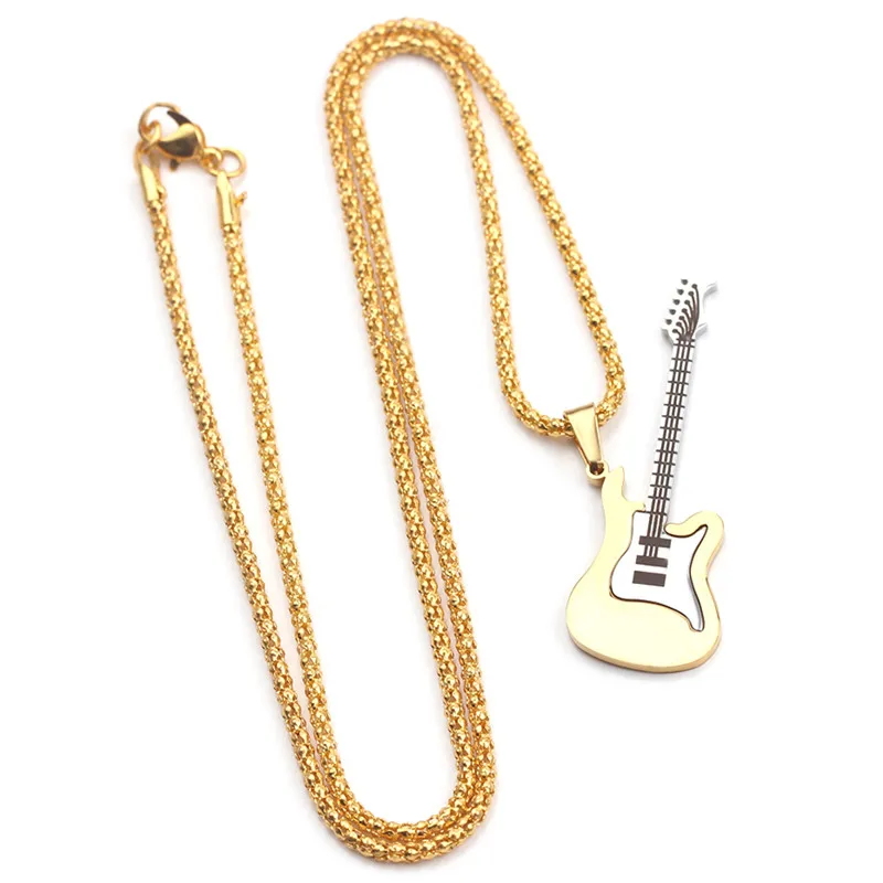 Хип-хоп золотой черный серебряный модный мужской женский из нержавеющей стали Рок музыка Кулон гитара ювелирные изделия цепное ожерелье Бижу подарок