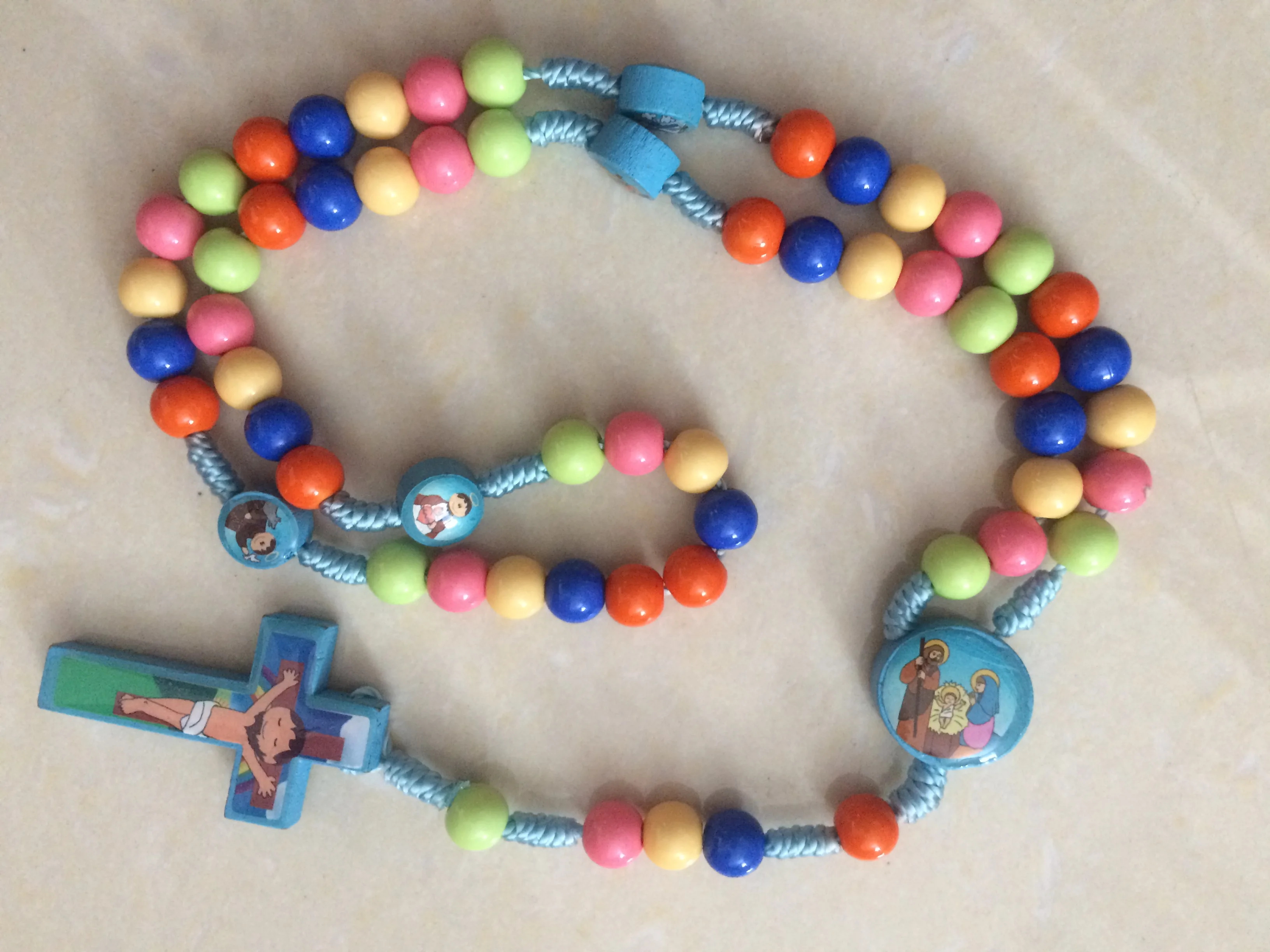 

New Cartoon Jesus Cross Pendant. Handmade Braided Rope Colored Rosary Necklace Child Girl Catholic Fashion Religious Jewelry