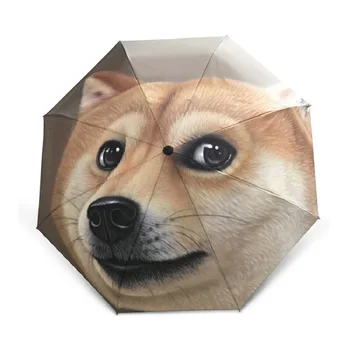 

Umbrella Fully Automatic Three Folding 2019 New Fashion Sunny and Rain Creative Dog Doge Pattern Windproof Man WZP179