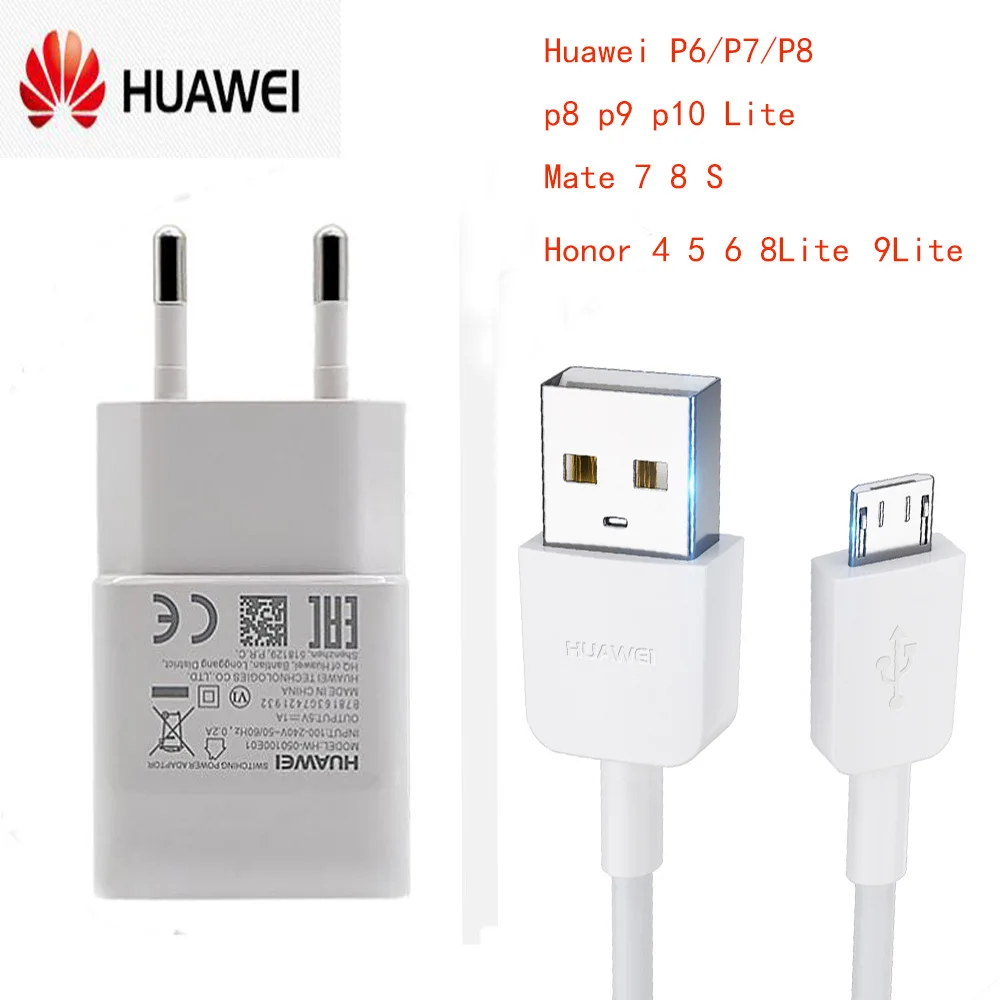 

Original Huawei Charger For p10 p9 p8 lite Honor 8X 7x 6 6a y6 Y5 6x 6c 5c mate 8 7 S 5V/1A EU US Usb Wall Adaptor charge Cable