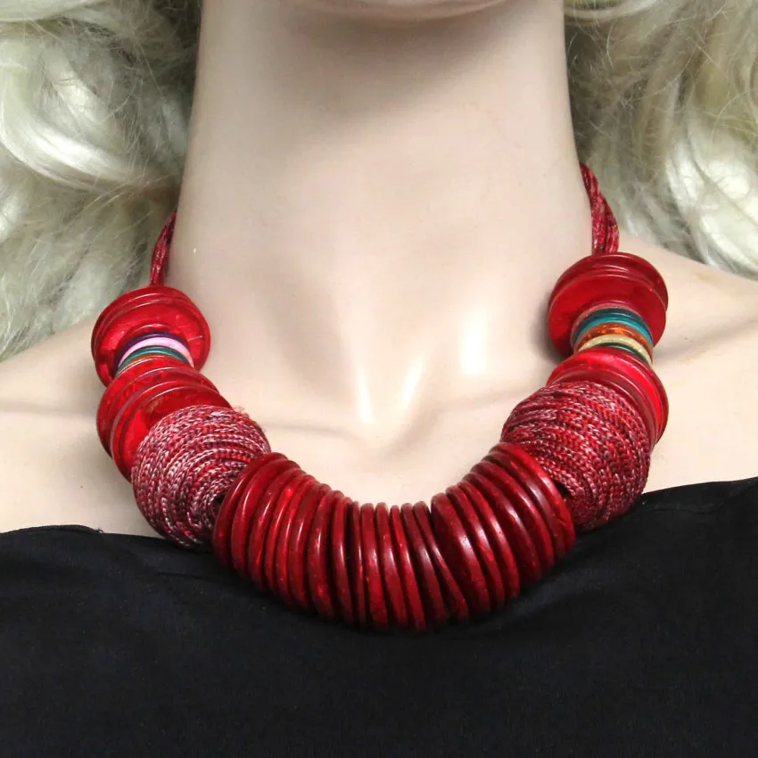 MANILAI, ручная работа, Пляжное богемное массивное ожерелье для женщин, Массивное колье, Кокосовая оболочка, воротник, ожерелье, Bijoux Femme - Окраска металла: Red
