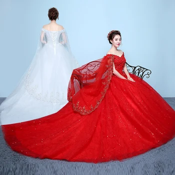 

ball gown Wedding Dress V Watteau cap sleeve Wedding Dress real plus size wedding dress long tail vestidos de noiva