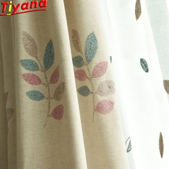 

Leaves Pastoral Blackout Curtains Home Decor Linen Tulle Curtain For Living Room Bedroom Hotel Made Custom voile X-HM002#50