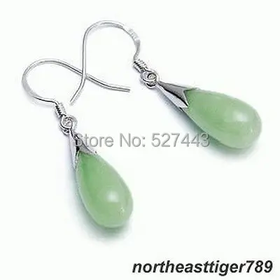 

Wholesale free shipping >>Natural Light Green stone Drop 18KWGP Hook Earrings