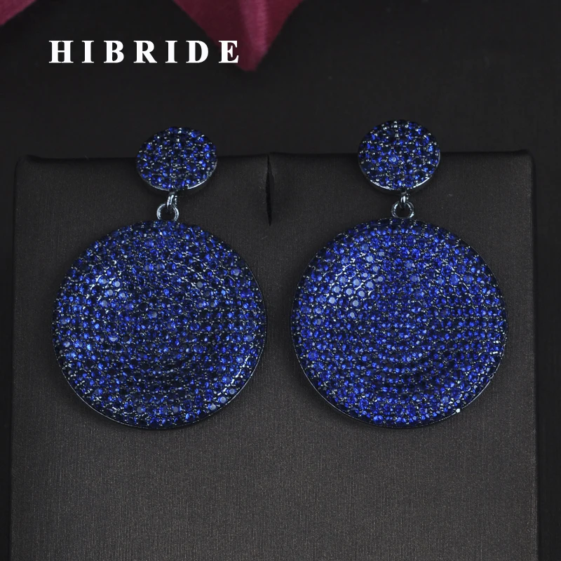 HIBRIDE, роскошные серьги в форме большого цветка, синие кубические серьги, серьги-подвески, серьги в виде букле, E-691