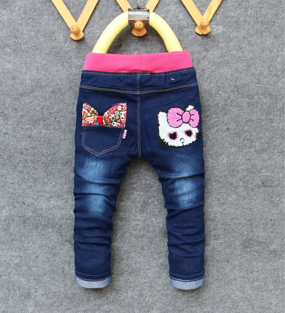 Kids Jeans Winter Autumn Lovely Cat Quilted Children Warm Pants Casual trouses Baby Girls Jeans Cute Cartoon Pattern 2T-6T