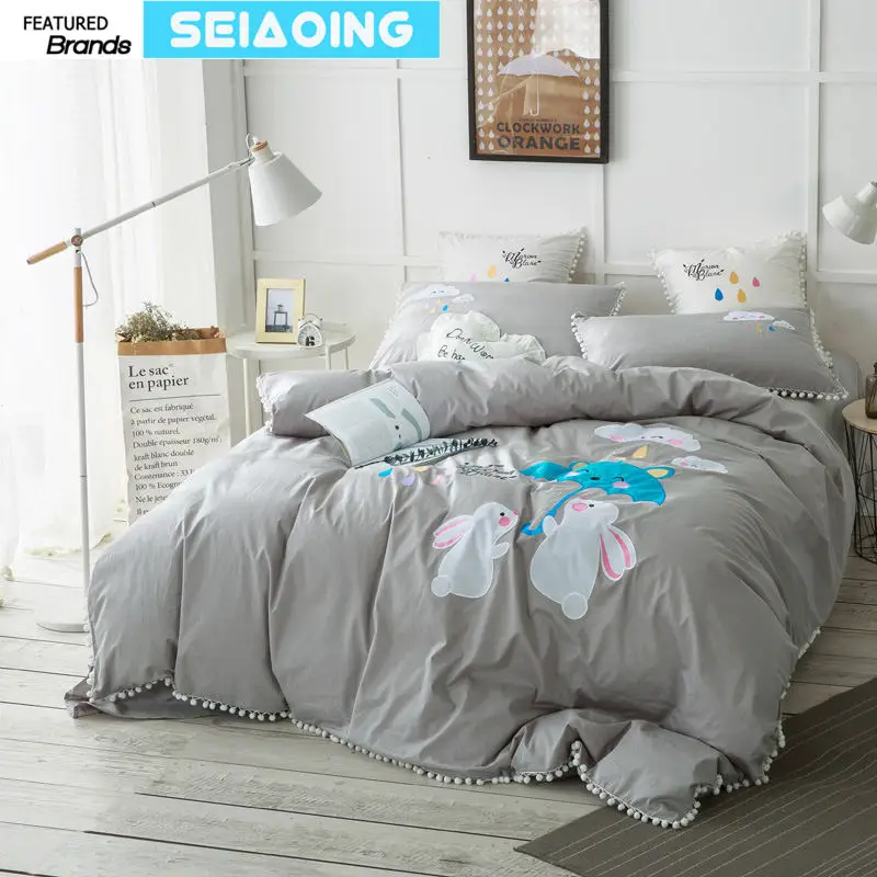Long Ear Rabbit Bedding Set Queen King Size 3d Grey Comforter