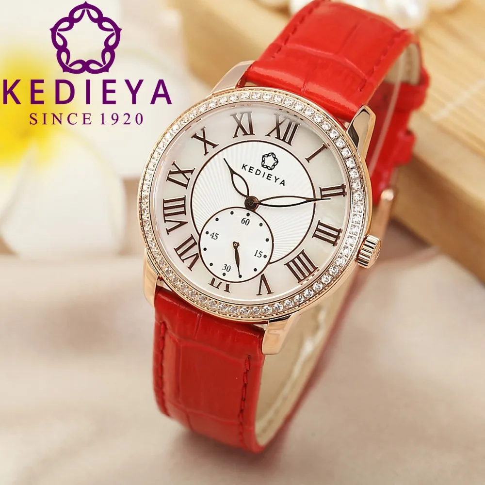 KEDIEYA Ladies Watches Rose Gold Plated Genuine Leather Designer Wrist Watch Japan Miyota Quartz Watches