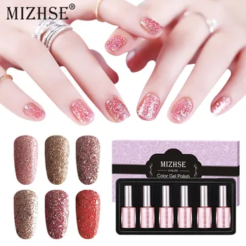 

MIZHSE UV Gel Nail Polish Rose Gold Glitter Led Gel Nail Polish Lacquer18ml Soak Off UV Nail Varnish Manicure DIY Nail Art