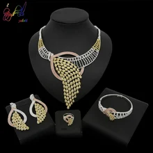 Yulaili 2019 New African Bead Crystal Design Tri-color Big Necklace Earrings Bracelet Ring Dubai Jewelry Sets for Women party Yulaili 2019 New African Bead Crystal Design Tri-color Big Necklace Earrings Bracelet Ring Dubai Jewelry Sets for Women party