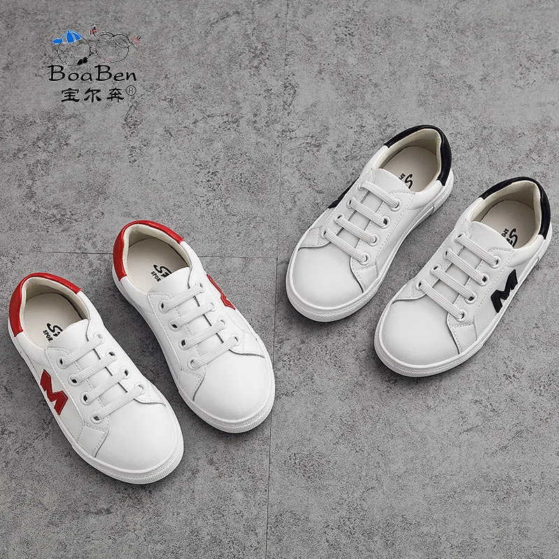 

New Leather 2018 Spring and Autumn White Shoes Wild Casual Flat Bottom Shoes Children's White Sneakers