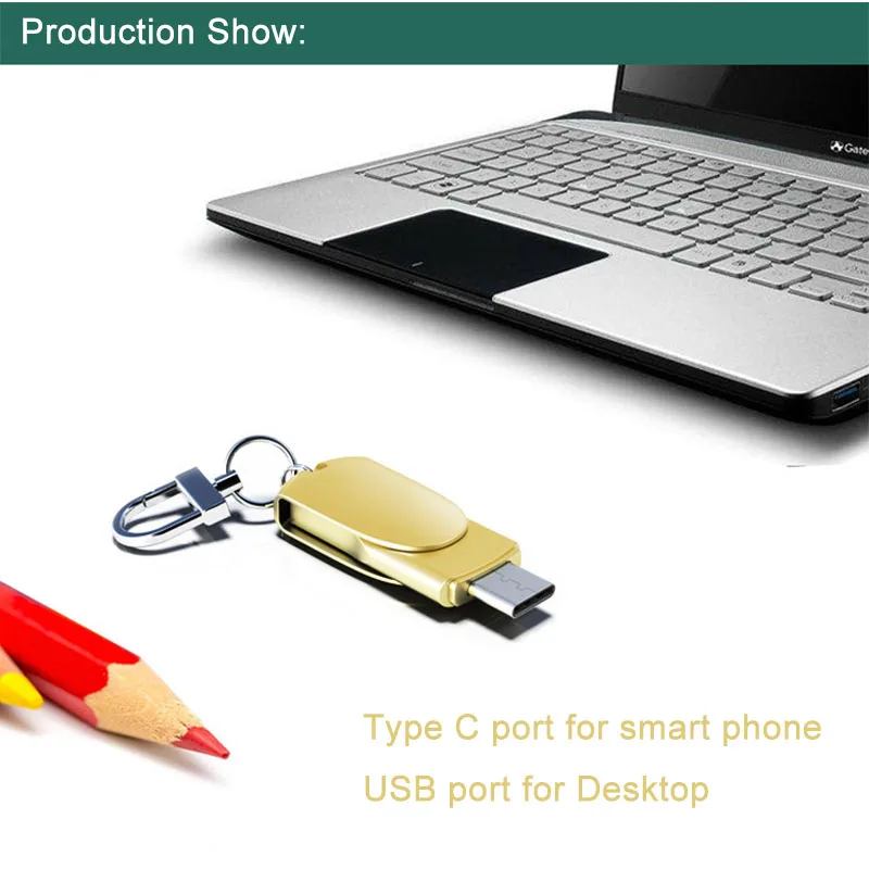 Металлический USB флеш накопитель Type C OTG для адаптера кабеля телефона на 128 ГБ 16 64 32