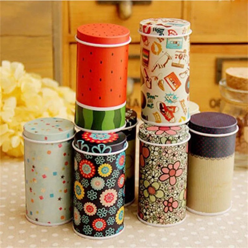 

Toothpicks Holder Mini Tin box Round Shape Candy Can Painted Metal Box Coin Saver Gift