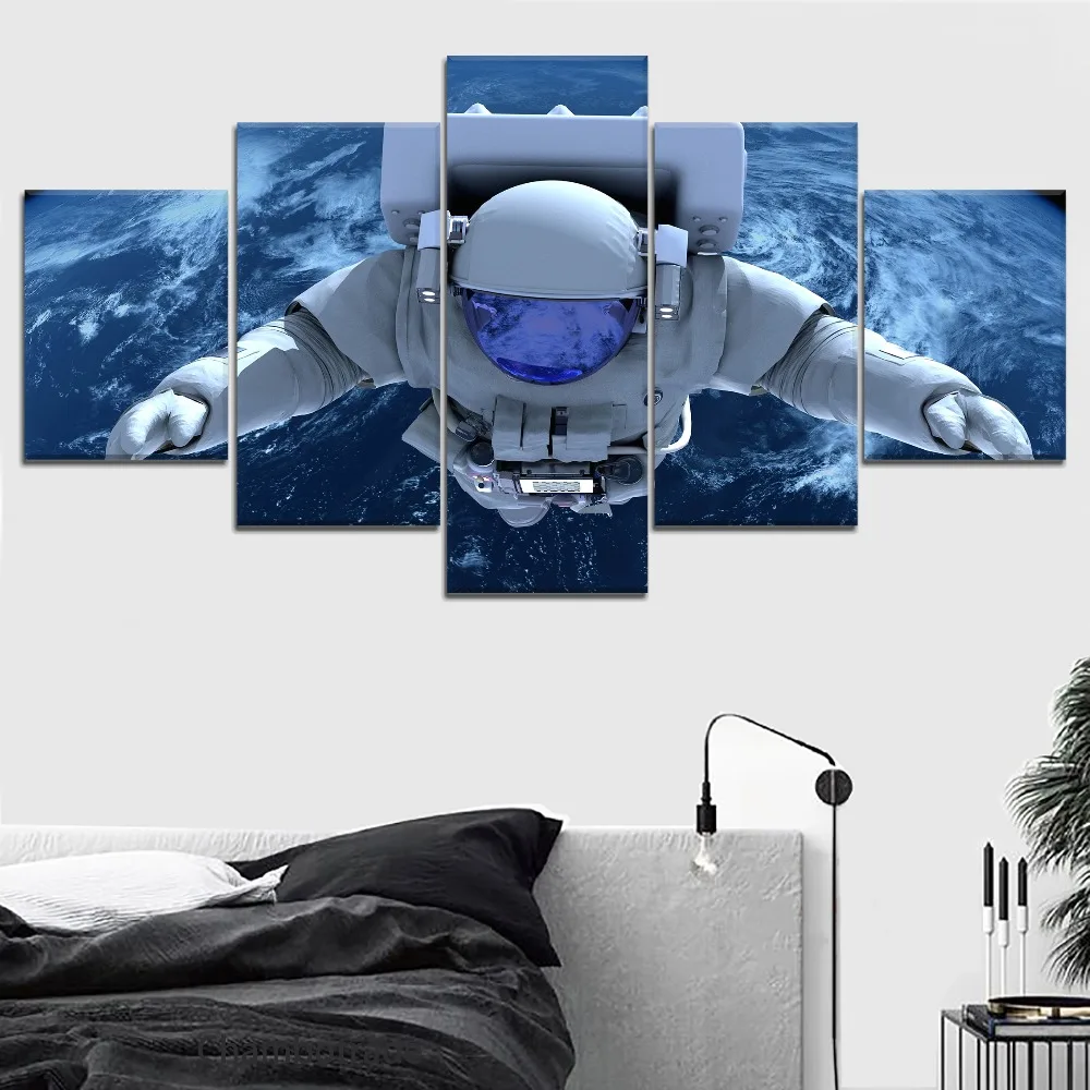 Waliicorners 5 Panel cosmonaut Space landscape Canvas Printed Painting For Living Room Wall Decor HD Picture Artworks Poster2 8 HTB1m JcMsfpK1RjSZFOq6y6nFXaz