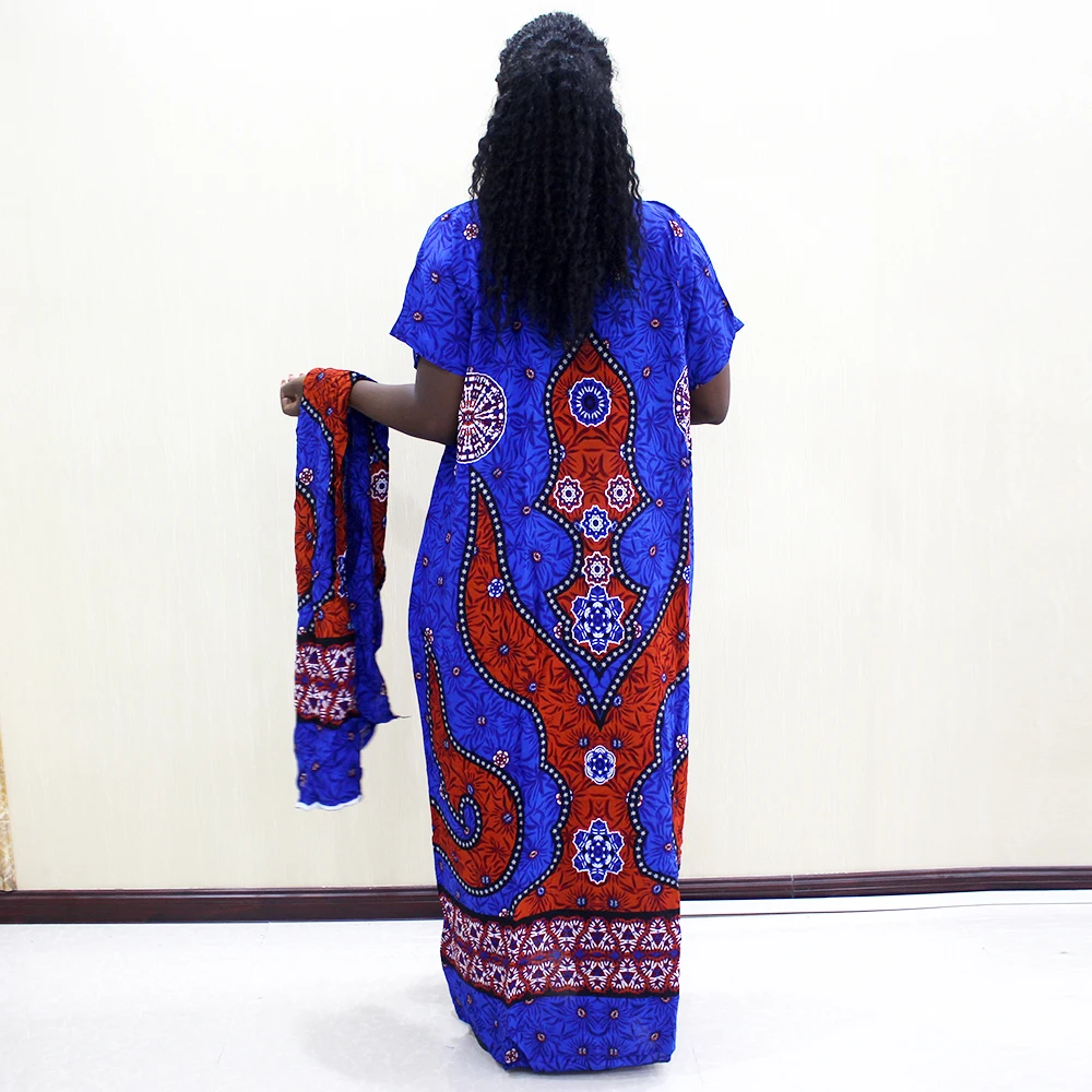 Traditional Print Sequins Short Sleeve Long Dress African Dashiki Casual Clothes For Women