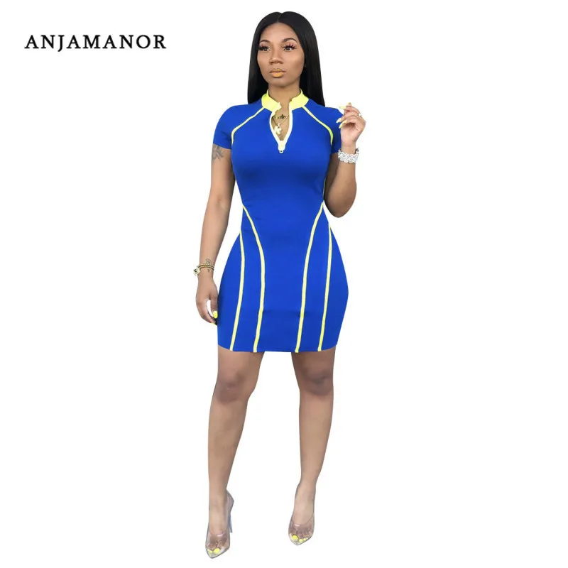 

ANJAMANOR Hollow Out Open Back Short Sleeve Bodycon Dress Mini Clubwear Hot Sexy Backless Women Dresses Summer 2019 D60-AB82