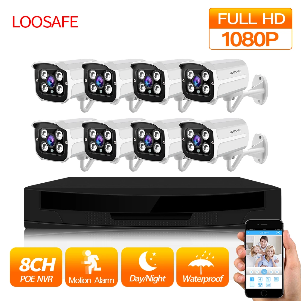 LOOSAFE 1080P POE HDMI NVR Kit CCTV Securit 8CH PoE P2P наружная IP камера безопасности HDD Onvif комплект