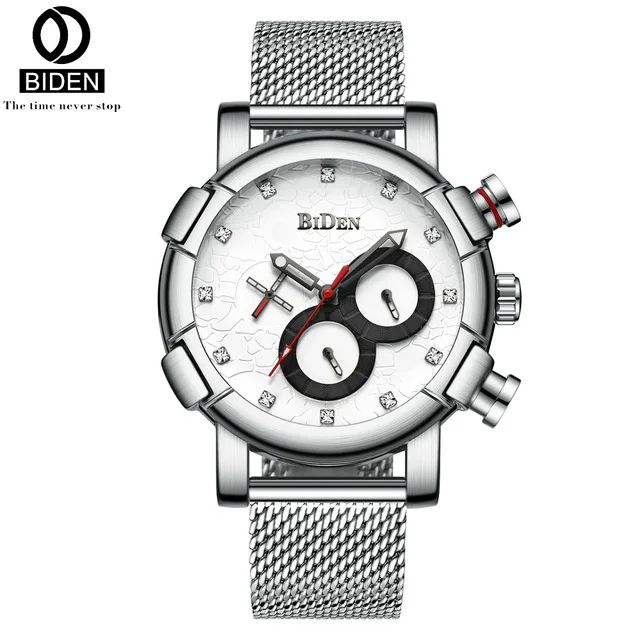 

BIDEN Men sports Chronograph Watch Military Sport Male Clock Stainless Steel Mens Watches Business Quartz Clocks
