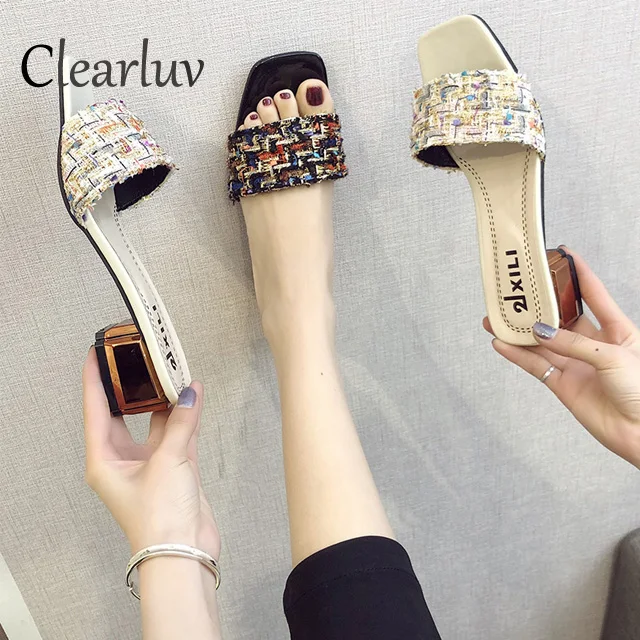 

2019 hot sale with 4.5cm new sandals fashion pastoral style character wear wild slippers women zapatos de mujer C0920