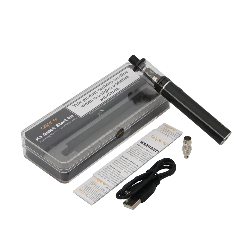 Original E Cigarettes Aspire K3 Quick Start Kit with 2ml Pyrex Atomzier BVC Coil and 1200mah Carbon Battery Vape Hookah 03