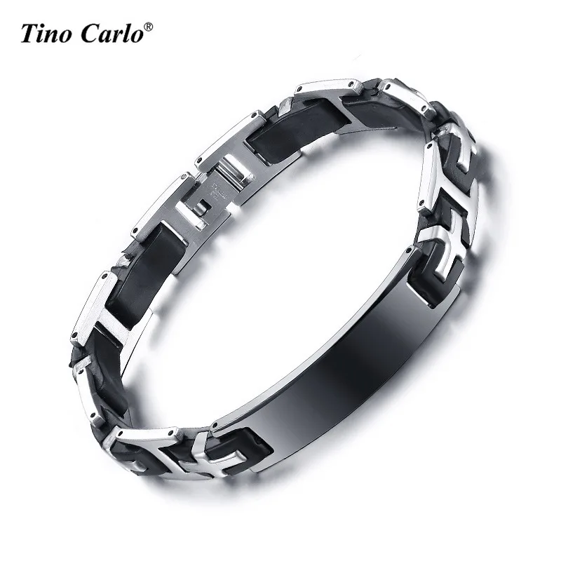 Black Silicone and Steel Cross Bulk Chains Men Bracelets Stainless Steel Bangles Men Jewelry Arm