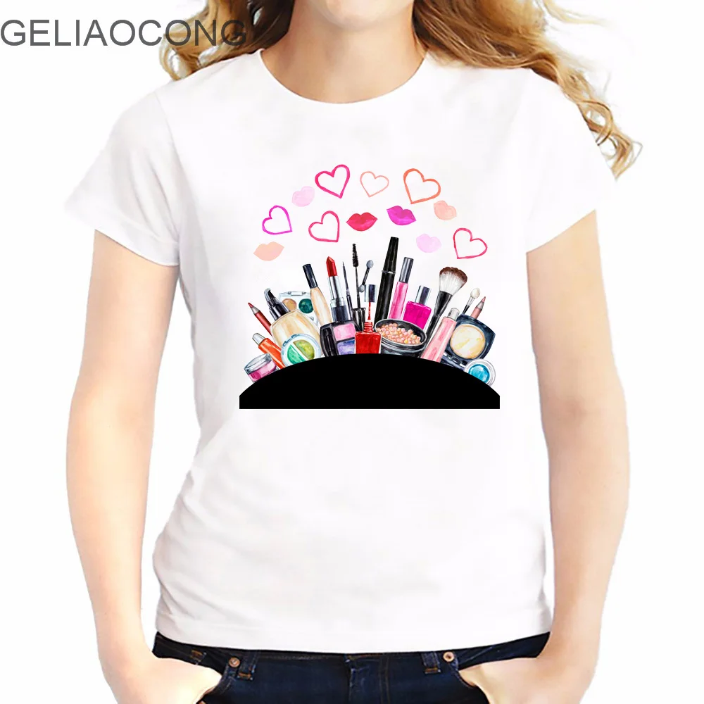 GELIAOCONG 2017 Lipstick Nail Polish Women Makeup T shirt for women