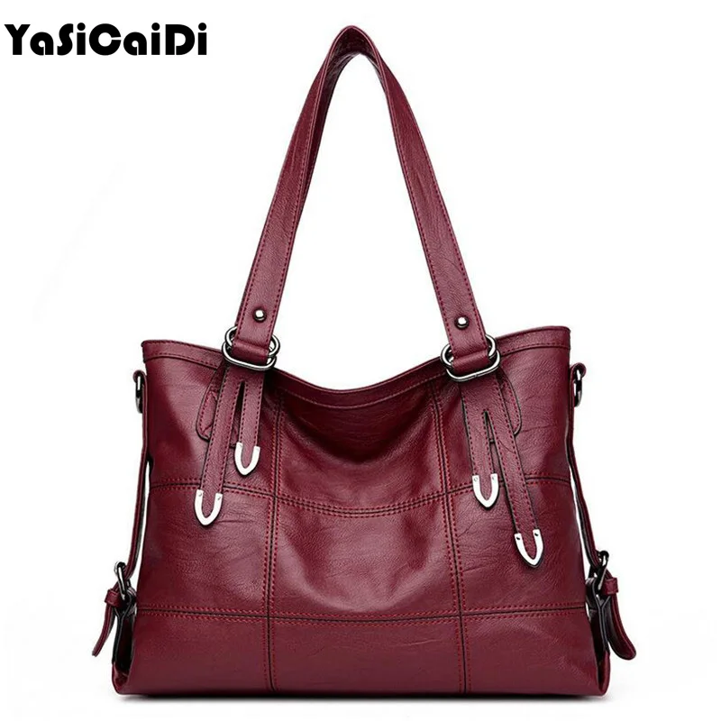 YASICAIDI Лоскутная женская сумка на плечо, высокое качество, черная женская сумка из искусственной кожи, винтажная прошитая большая сумка через плечо, сумка-тоут