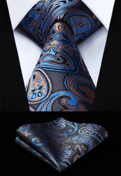 

Party Wedding Classic Fashion Pocket Square Tie Woven Men Colorful Tie Brown Blue Paisley Necktie Handkerchief Set#TP940Z8S
