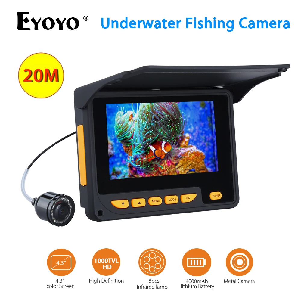 Eyoyo تحت الماء الجليد الصيد كاميرا 20 متر كشف المدى Hd 1000TVL الفيديو صياد السمك 4.3 \ Eyoyo تحت الماء الجليد الصيد كاميرا 20 متر كشف المدى Hd 1000TVL الفيديو صياد السمك 4.3 \
