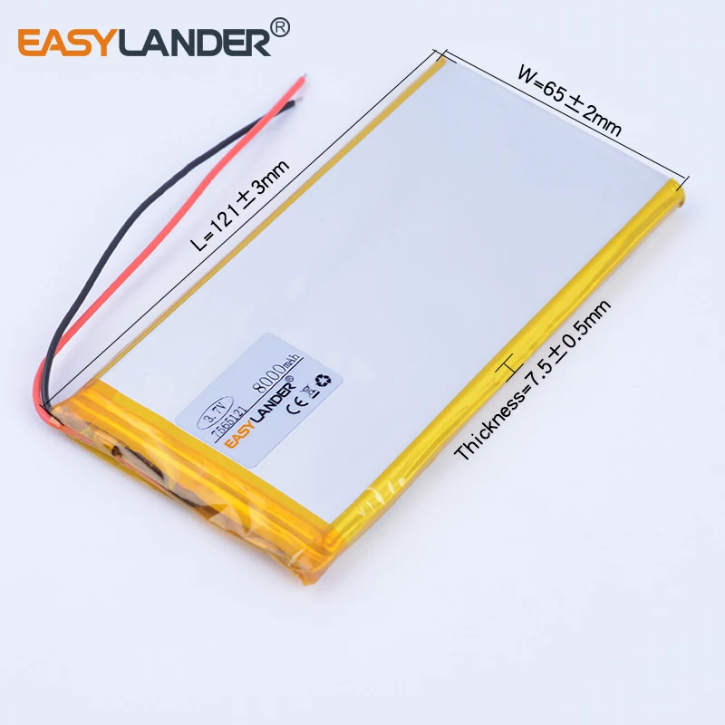 Bateria Polímero de Lítio Recarregável 7565121 3.7v 8000mah Li-íon para Tablet pc Meio Painel E-book Power Bank Portátil Consumo - Image 3