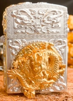 

SLGZS 5 model watch video plated 22K gold + copper handmade carved relief 3D dragon beast Double sided running lighters