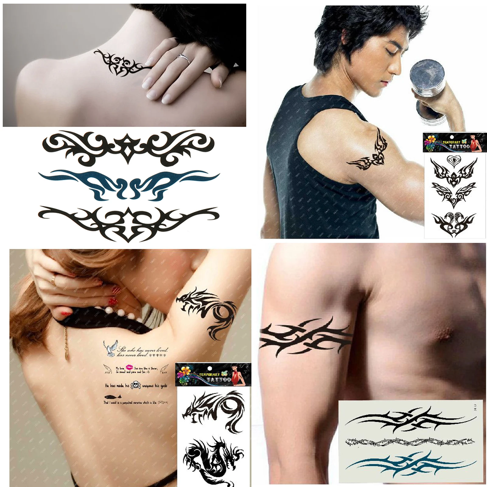 

4 PCs Original Design Dragon totem Fake Tattoo Waterproof Temporary Arm Tatoo Stickers For Women Men Body Art Tattoos