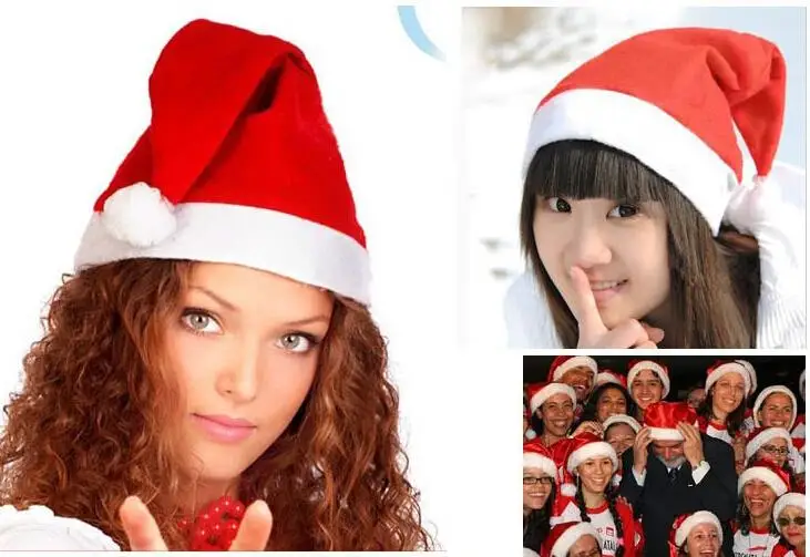 1 piece christmas hats red color Non-Illuminated new Year decoration cloth Material 28cmX35cm Santa Clause navidad caps Festival